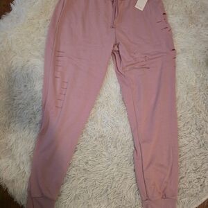 Hot Gal Mauve Pink Distressed Jogger Pants